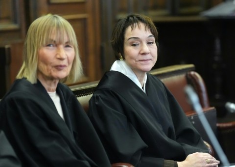 Lawyers Christiane Yueksel (right) and Christiane Berger are representing the defendant in the so-called 'White Tiger' trial in Hamburg