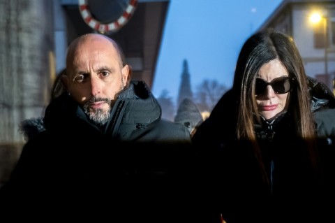 French couple Jacques (L) and Jessica Moretti attended a hearing at the office of the public prosecutor of Switzerland's Wallis canton