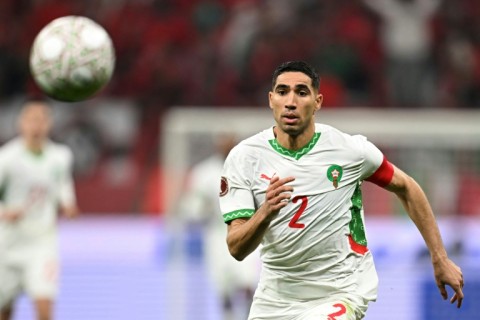 Morocco captain Achraf Hakimi chases the ball in the Africa Cup of Nations quarter-final against Cameroon.