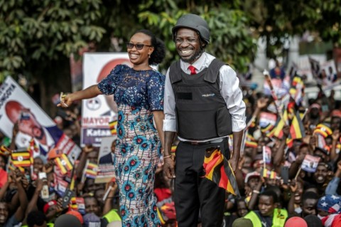 Opposition leader Bobi Wine campaigns in a flak jacket to highlight state violence