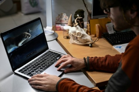 Doctoral student Marco Granata studies videos of ermines who enter his camera traps placed in the Italian Alps.