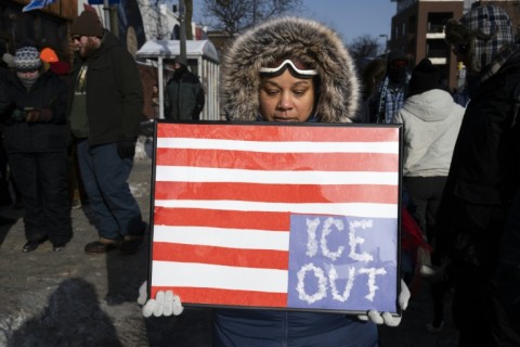 Protesters against US Immigration and Customs Enforcement march through the streets of Minneapolis a day after federal agents fatally shot a US citizen during a scuffle