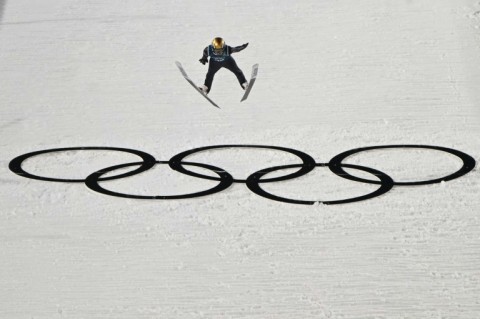 Pleased to see you: Bulgarian ski jumper Vladimir Zografski gets some mighty lift in Olympic training