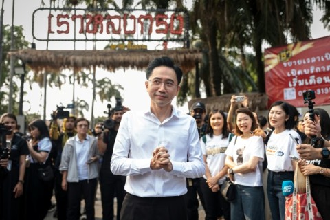Pheu Thai Party's prime ministerial candidate Yodchanan Wongsawat after casting his ballot in Bangkok on February 8, 2026