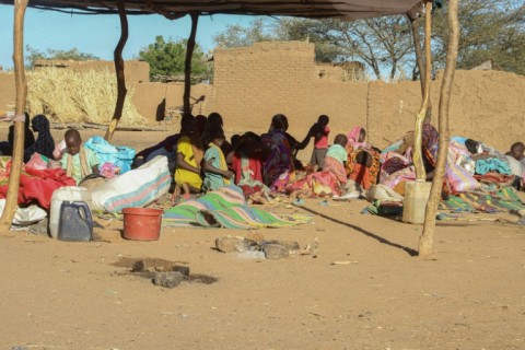 Sudanese displaced people who left El-Fasher at a reception point in Tawila