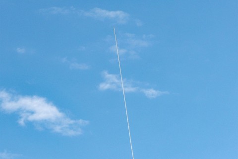 Rocket trails from Israel's Iron Dome missile defence system were seen over Tel Aviv