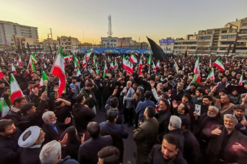 In Tehran's Enghlab square, thousands of mourners, dressed mostly in black,  chanted 'death to America' while waving Iran's flag
