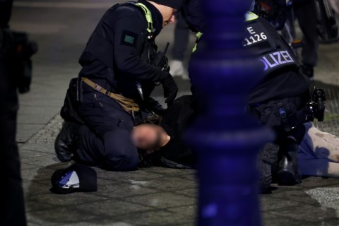Police apprehended the suspect after the stabbing near the Memorial to the Murdered Jews of Europe in Berlin on February 21, 2025