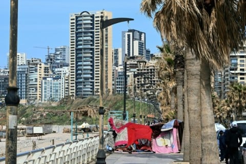 The return of war in Lebanon has forced some evacuated residents to set up tents on the waterfront