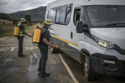 Every passing vehicle had to be sprayed with a chemical solution to stop the spread of the virus