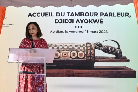 Ivorian Culture Minister Francoise Remarck welcomed the return of the 'talking drum'