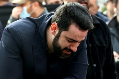 A son of Ali Shamkhani, Iran's slain security adviser, wept during his funeral at the Imamzadeh Saleh shrine in Tajrish square in northern Tehran