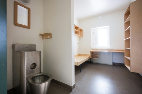 Each room is equipped with an intercom to contact guards if needed