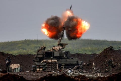 An Israeli howitzer fires rounds towards southern Lebanon from a position in the upper Galilee in northern Israel near the border on March 20, 2026