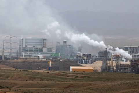 Smoke rises from the Ramat Hovav industrial zone south of Beersheba in southern Israel