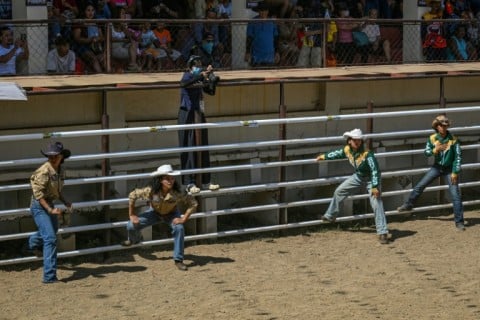 Women preparing to compete in the carambola event