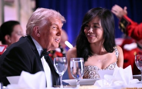 US President Donald Trump and CBS News senior White House correspondent Weijia Jiang moments before the shooting