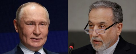 Foreign Minister Abbas Araghchi (R) is expected to meet Russian leader Vladimir Putin (L) in Saint Petersburg