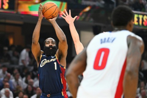 Cleveland's James Harden puts up a shot in the Cavaliers' victory over the Detroit Pistons in game three of their NBA playoff series