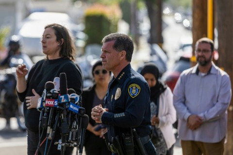 San Diego Police Chief Scott Wahl (C) said the two suspected shooters at the city's Islamic center died by apparent self-inflicted gunshot wounds