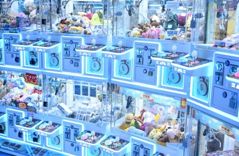 Claw machines in an arcade centre at a shopping mall in Hong Kong