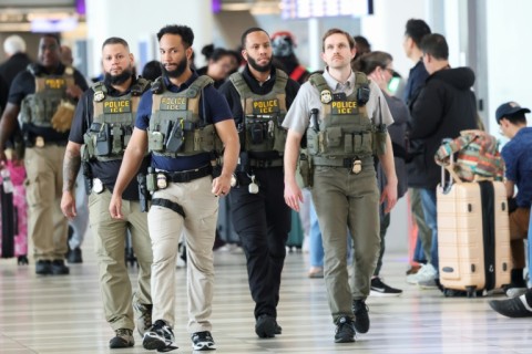 Immigration and Customs Enforcement (ICE) agents patrol LaGuardia Airport in New York in March 2026