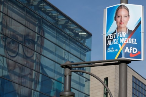 An election poster last year for far-right Alternative for Germany (AfD) co-leader Alice Weidel