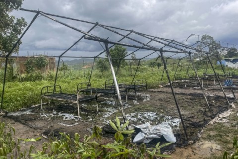 The rioters burnt tents used to isolate suspected Ebola patients