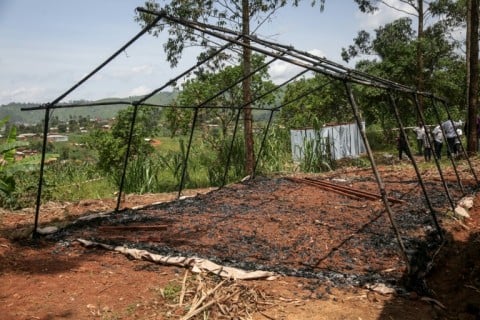 A torched emergency medical tent at Mongbwalu hospital
