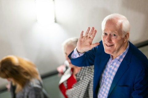 Sen. John Cornyn (R-TX) waves goodbye after conceding the primary runoff race to Texas Attorney General Ken Paxton