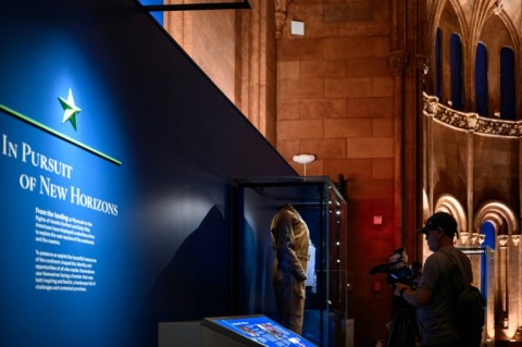 Pilot Amelia Earhart's flight suit is seen on display during a press preview held by The Smithsonian for 'American Aspirations' exhibition