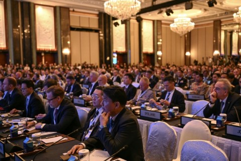 Delegates attend a plenary session of the 23rd Shangri-La Dialogue summit in Singapore on May 30, 2026