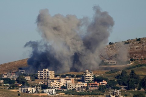 Smoke rises from the site of an Israeli strike that targeted the village of Kfar Tibnit in Lebanon on June 3, 2026