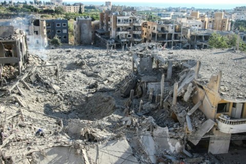 The aftermath of Israeli airstrikes in the Burj al-Chamali area near the southern Lebanese city of Tyre