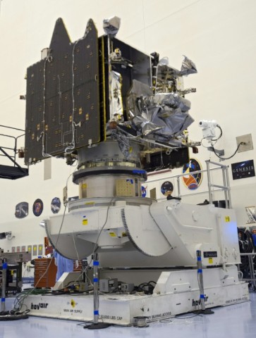 NASA's Mars Atmosphere and Volatile Evolution MAVEN spacecraft, pictured pre-flight in 2013, at the agency's Kennedy Space Center in Florida
