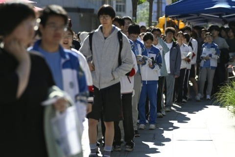 Students line up to enter an exam hall. A good result in the "gaokao" determines which university a student will attend