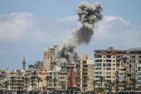 Smoke rises following an Israeli airstrike in Tyre in southern Lebanon on June 9, 2026