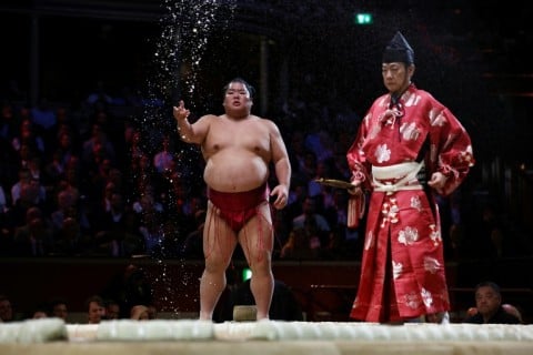 Sumo competitions are punctuated by different ritual elements