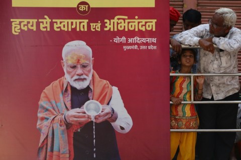 Hindu nationalist: Indian Prime Minister Narendra Modi on a visit to the holy city of Varanasi