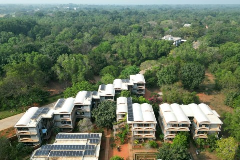 Auroville's founders created a lush forest on what was an arid plateau, using alternative energies for their homes