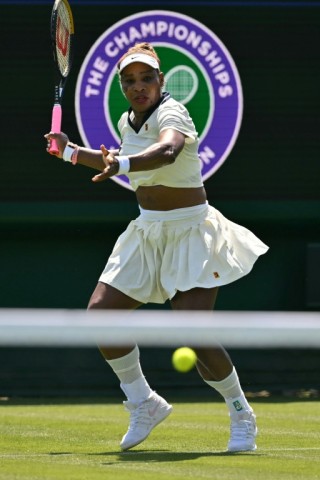 US player Serena Williams trains at the practice courts at The All England Lawn Tennis and Croquet Club in Wimbledon, southwest London ahead of the 2026 Championships