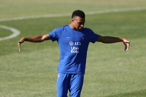 Mbappe in training at France's World Cup base near Boston on Saturday