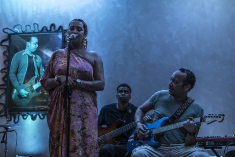 Composer and musician Hernani Almeida performs alongside Ceuzany at a concert in Mindelo, Cape Verde