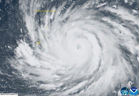 Super Typhoon Bavi was forecast to roar over Guam and the Northern Marianas with winds of 260 kilometers per hour -- equivalent to a category 5 hurricane -- and gusts of up to 315 kph