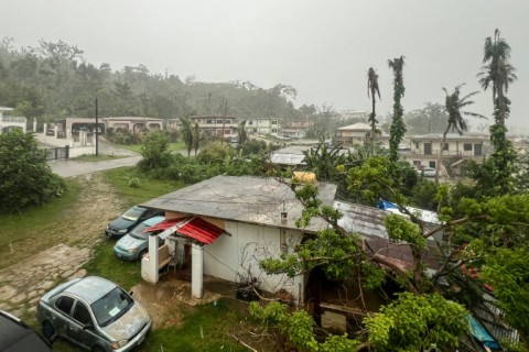 Heavy rain was falling in Saipan, the main island of the Northern Marianas, as Super Typhoon Bavi approached