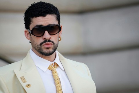 Puerto Rican singer Bad Bunny arrives for the Schiaparelli Haute Couture show