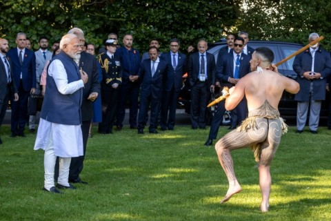 India's Prime Minister Narendra Modi was given a traditional Maori welcome in New Zealand