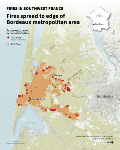 Fires in southwest France: Fires spread to edge of the Bordeaux metropolitan area