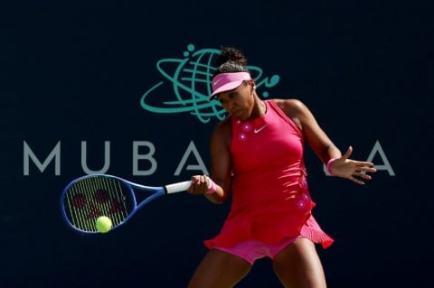 Japan's Naomi Osaka belts a forehand in her quarter-final victory over Elisabetta Cocciaretto at the Washington Open