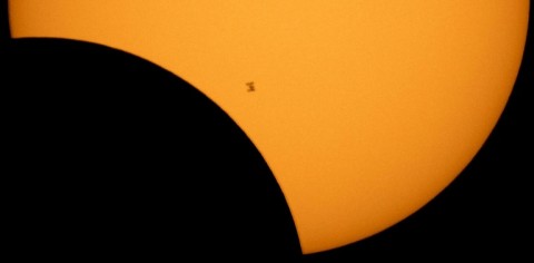 A solar eclipse seen from the International Space Station. Scientists plan to study the total eclipse in Spain on August 12